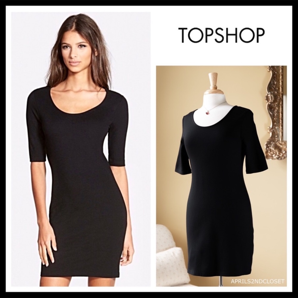 TOPSHOP BLACK KNIT ELBOW SLEEVES MINI DRESS A2C - Picture 7 of 7